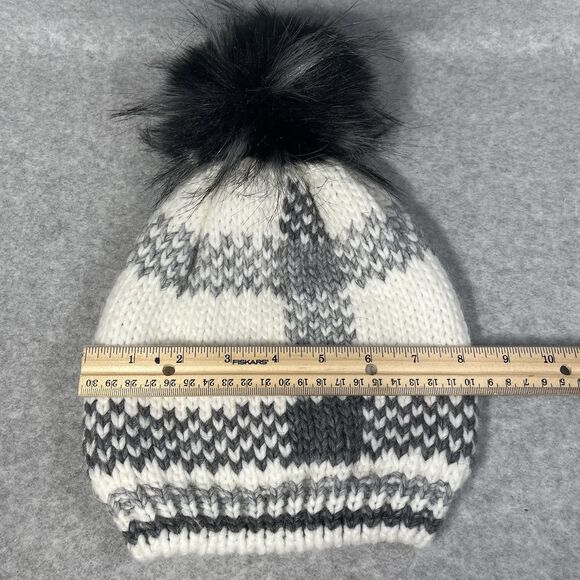 Nardi Tagliaferri Beanie Womens Wool Alpaca Blend Made‎ Italy Pom Pom Grey White - Picture 8 of 10
